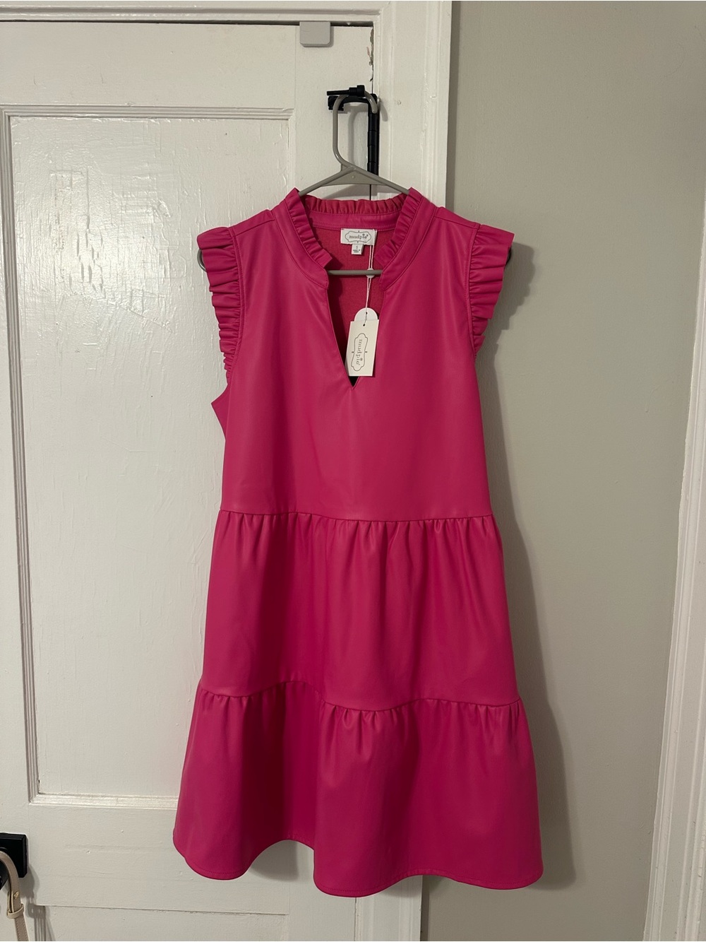 Mud Pie Hot Pink Tabitha Pleather Dress